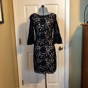 Vince Camuto Black and Nude Lace Dress, Size 2